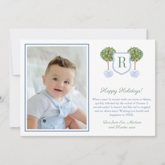 Cartes Pour Fêtes Annuelles Citrus Joyeuses Fêtes Blason Monogrammé Image Fête (Devant)