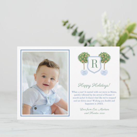 Cartes Pour Fêtes Annuelles Citrus Joyeuses Fêtes Monogramme Blason Image Fête (Debout devant)