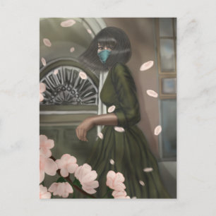 Cartes Pour Fêtes Annuelles City Walk Girl in a Mask Cherry Blossom