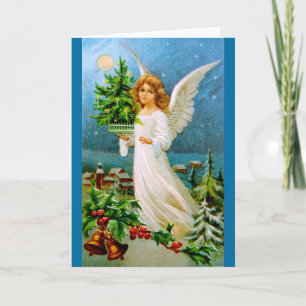 Cartes Pour Fêtes Annuelles Clapsaddle : Ange de Noël avec sapin