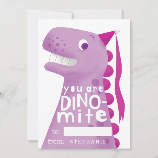 Cartes Pour Fêtes Annuelles Classe Valentine Pink Dinosaur (Devant)