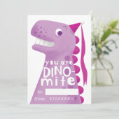 Cartes Pour Fêtes Annuelles Classe Valentine Pink Dinosaur (Debout devant)