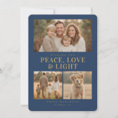 Cartes Pour Fêtes Annuelles Classic Blue Hanukkah Peace & Light Photo Collage (Devant)