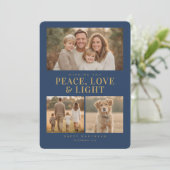 Cartes Pour Fêtes Annuelles Classic Blue Hanukkah Peace & Light Photo Collage (Debout devant)