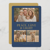Cartes Pour Fêtes Annuelles Classic Blue Hanukkah Peace & Light Photo Collage (Devant / Derrière)