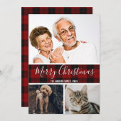 Cartes Pour Fêtes Annuelles Classic Buffalo plaid Grand-parents 3 photo collag (Devant / Derrière)