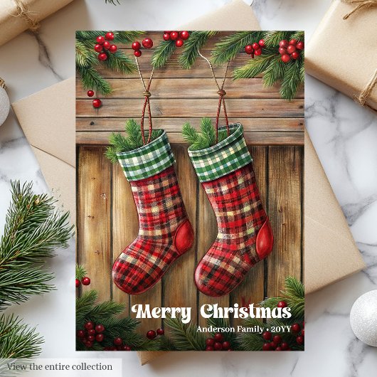 Cartes Pour Fêtes Annuelles Classic Christmas stocking rustic holly berries