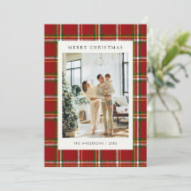 Classic Festive Red Plaid 5 Photo Christmas