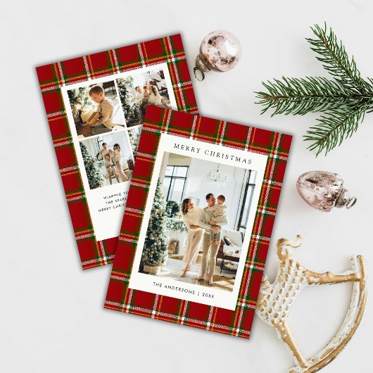 Cartes Pour Fêtes Annuelles Classic Festive Red Plaid 5 Photo Christmas