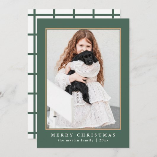 Cartes Pour Fêtes Annuelles Classic Green Check Joyeux Noël Photo (Devant / Derrière)