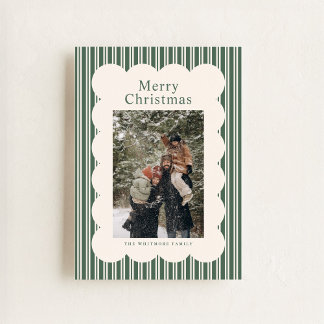 Cartes Pour Fêtes Annuelles Classic Green Stripe Photo Holiday Card