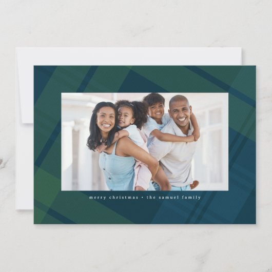 Cartes Pour Fêtes Annuelles Classic marine vert plaid simple photo de Noël (Devant)