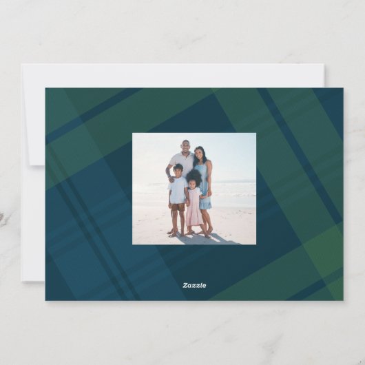 Cartes Pour Fêtes Annuelles Classic marine vert plaid simple photo de Noël (Dos)