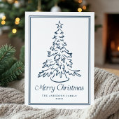 Cartes Pour Fêtes Annuelles Classic Navy Hand-Drawn Christmas Tree Non-Photo