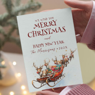 Cartes Pour Fêtes Annuelles Classic Père Noël Sleigh Joyeux Noël Je suis heure