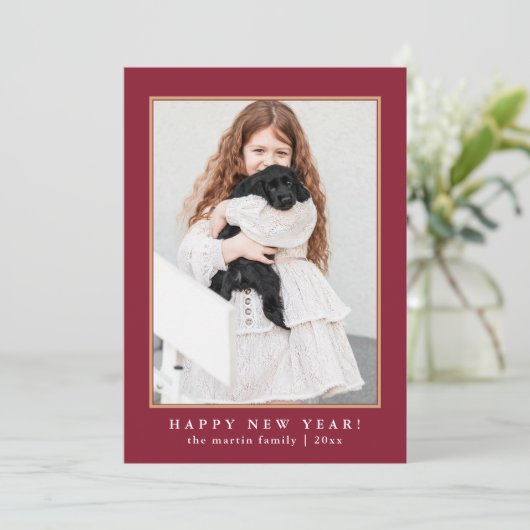 Cartes Pour Fêtes Annuelles Classic Red Check Joyeux Nouvel An Une photo (Debout devant)