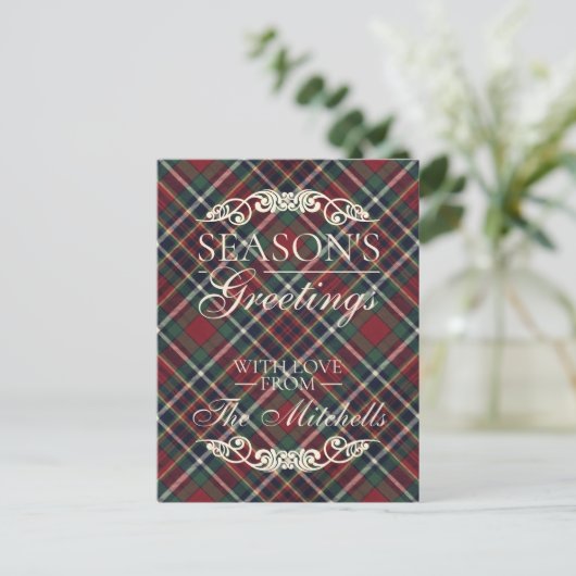 Cartes Pour Fêtes Annuelles Classic Red Dark Blue Green Plaid Pattern (Debout devant)