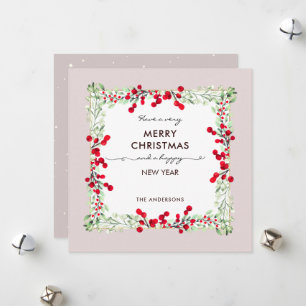 Cartes Pour Fêtes Annuelles Classic Red Green Botanical Peach XMas