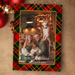 Cartes Pour Fêtes Annuelles Classic Red, Green, Gold Christmas Plaid 1-Photo<br><div class="desc">This classic and traditional holiday greeting features a one-photo portrait-aspect photo template with a gold border and two text fields on a rich red,  green and gold diagonal Christmas plaid background.</div>