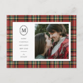Cartes Pour Fêtes Annuelles Classic Red Plaid Noël Nom Monogramme 1 Photo (Devant)