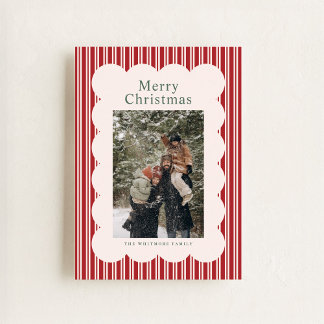 Cartes Pour Fêtes Annuelles Classic Red Stripe Photo Holiday Card