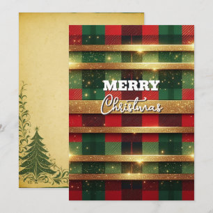 Cartes Pour Fêtes Annuelles Classic Rouge et Vert Plaid Sparkling Gold Stripes