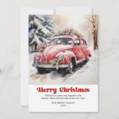 Cartes Pour Fêtes Annuelles Classic rustic Christmas scene pink car design (Devant)