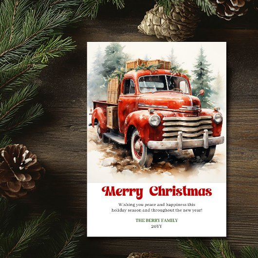 Cartes Pour Fêtes Annuelles Classic rustic Christmas scene red car design