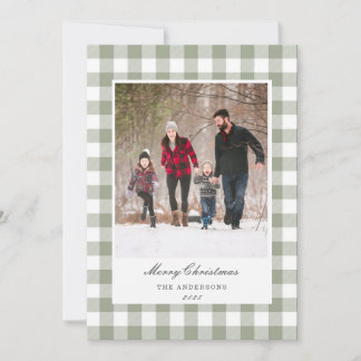 Cartes Pour Fêtes Annuelles Classic Sage Gingham Two Sided Family Photo
