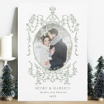 Cartes Pour Fêtes Annuelles Classic Vintage Frame Merry & Married Photo<br><div class="desc">This flat christmas | holiday card features a simple sage green vintage frame with a photo. For more advanced customization of this design,  please click the BLUE DESIGN TOOL BUTTON above!</div>
