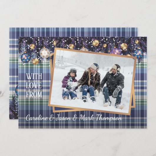 Cartes Pour Fêtes Annuelles Classique Amour Joyeuses Fêtes violet bleu Plaid (Devant / Derrière)