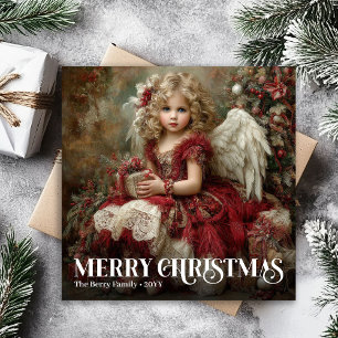 Cartes Pour Fêtes Annuelles Classique Ange Victorien Rouge Bourgogne Noël