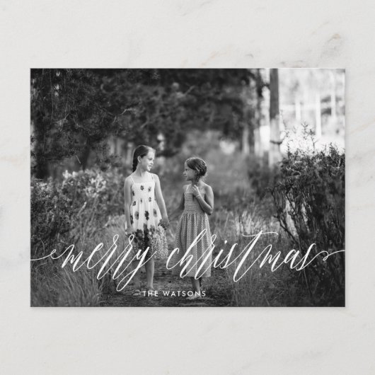 Cartes Pour Fêtes Annuelles Classique blanc Script Joyeux Noël Photo (Devant)