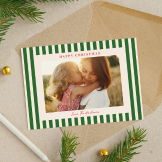Cartes Pour Fêtes Annuelles Classique Photo de vacances de Noël à rayure verte