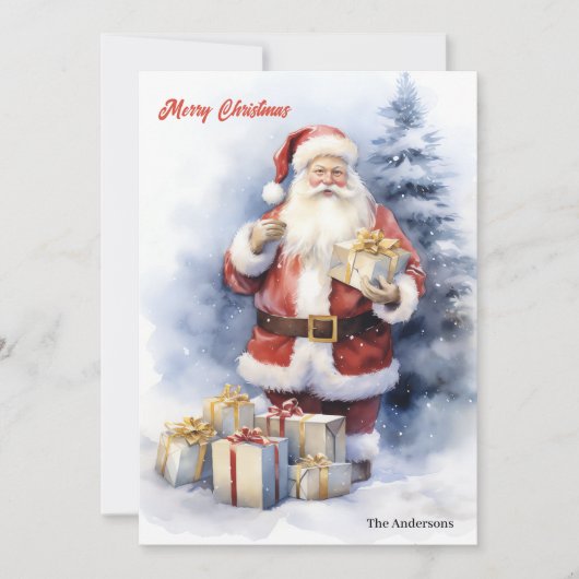 Cartes Pour Fêtes Annuelles Classique simple Père Noël avec cadeaux de Noël (Devant)