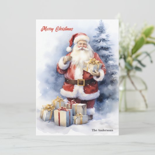 Cartes Pour Fêtes Annuelles Classique simple Père Noël avec cadeaux de Noël (Debout devant)