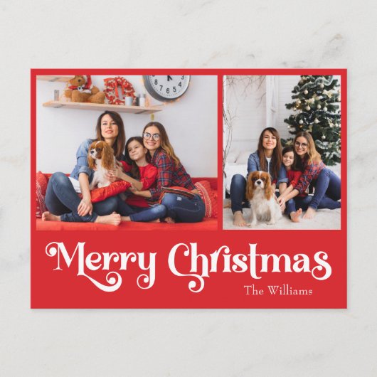 Cartes Pour Fêtes Annuelles Classique Simple Rouge Joyeux Noël Deux photos (Devant)