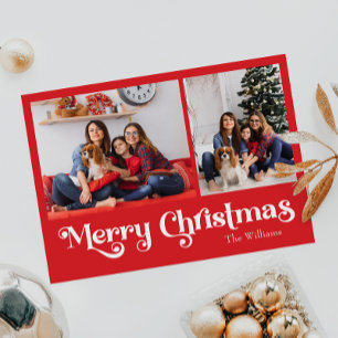 Cartes Pour Fêtes Annuelles Classique Simple Rouge Joyeux Noël Deux photos