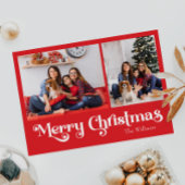 Cartes Pour Fêtes Annuelles Classique Simple Rouge Joyeux Noël Deux photos