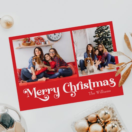 Cartes Pour Fêtes Annuelles Classique Simple Rouge Joyeux Noël Deux photos