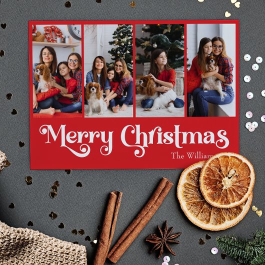 Cartes Pour Fêtes Annuelles Classique Simple Rouge Joyeux Noël Quatre Photo