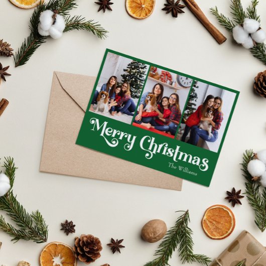 Cartes Pour Fêtes Annuelles Classique Simple Vert Joyeux Noël Trois Photo