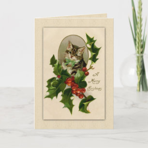 Cartes Pour Fêtes Annuelles Classique Vintage Kitty et Holly Christmas