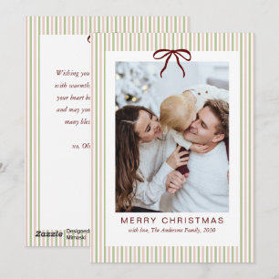 Cartes Pour Fêtes Annuelles Classiques Rayures Rouge Nœud Joyeux Noël Photo