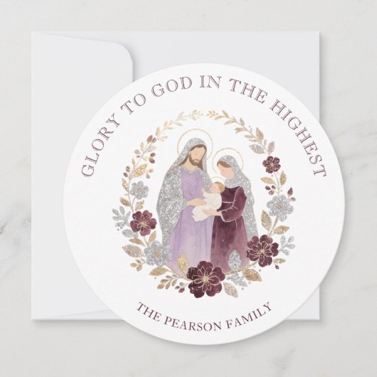 Cartes Pour Fêtes Annuelles Classy Deep Plum Glitter Holy Nativity Christmas (Devant)