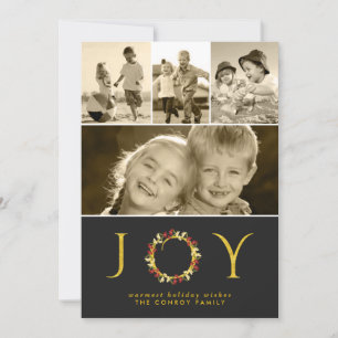 Cartes Pour Fêtes Annuelles Classy Gold Christmas Joy Instagram Photo Collage