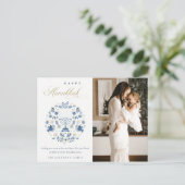 Cartes Pour Fêtes Annuelles Classy Navy Blue Happy Hanoukka 1 Photo Floral (Debout devant)