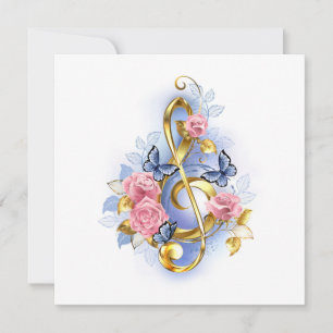 Cartes Pour Fêtes Annuelles Clé de sol avec roses roses