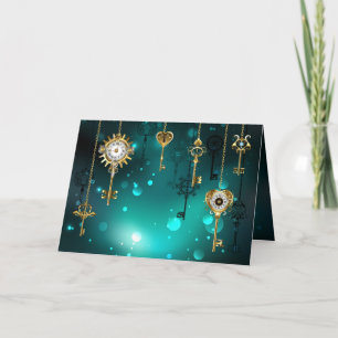 Cartes Pour Fêtes Annuelles Clés squelettes antiques sur fond vert