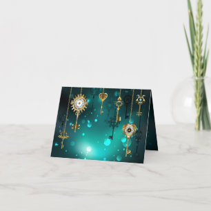 Cartes Pour Fêtes Annuelles Clés squelettes antiques sur fond vert